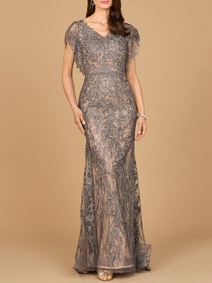 Cap Sleeve Mermaid V-neck Gown