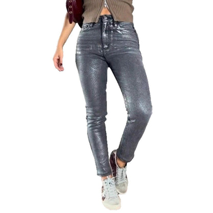 Women's Gold- And Silver-Stamping Stretch Skinny Jeans