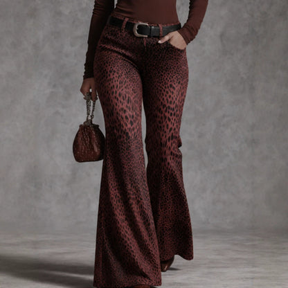 Women's Retro Leopard-Print High-Waisted Flare Pants