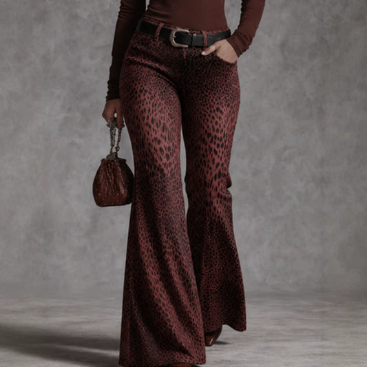 Women's Retro Leopard-Print High-Waisted Flare Pants