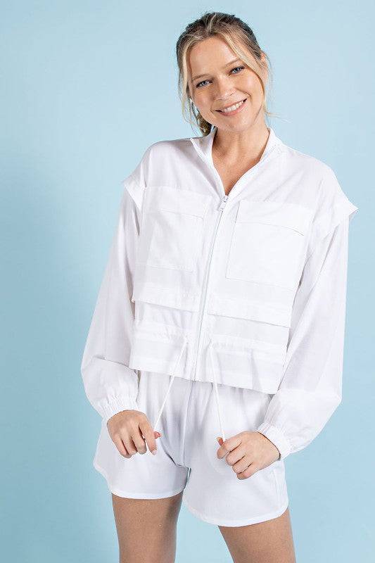 Crinkle Woven Cropped Jacket Rae Mode