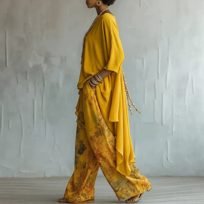 Solid Color Sleeveless Top & Wide-Leg Pants Two-Piece Set