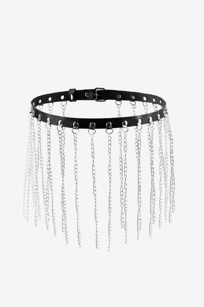 Fringed Chain PU Leather Belt Trendsi