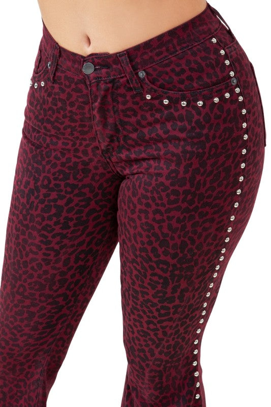 Leopard Studded Bell Bottom Pant - Eye Candy Sensation