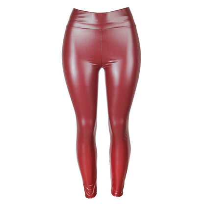 Women's High-Waisted Pencil Pants In Glossy PU Leather