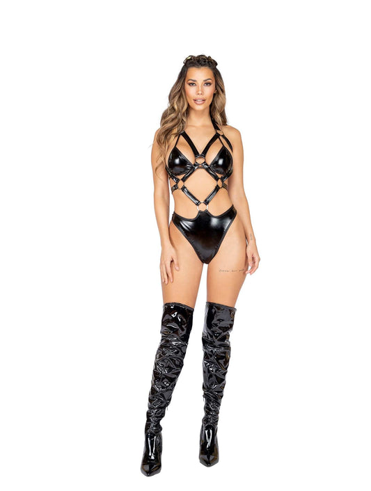 3892 - 1pc Latex Holster Romper with Ring Detail Roma Costume
