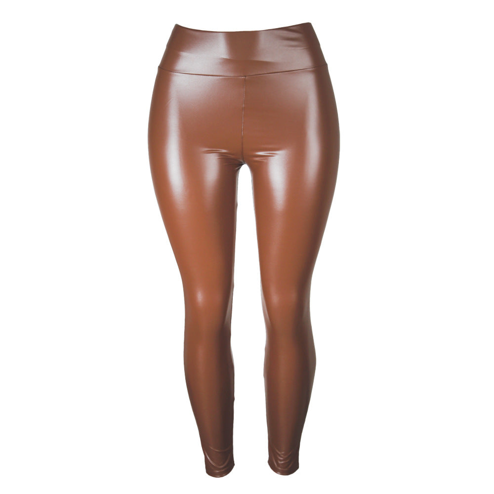 Women's High-Waisted Pencil Pants In Glossy PU Leather