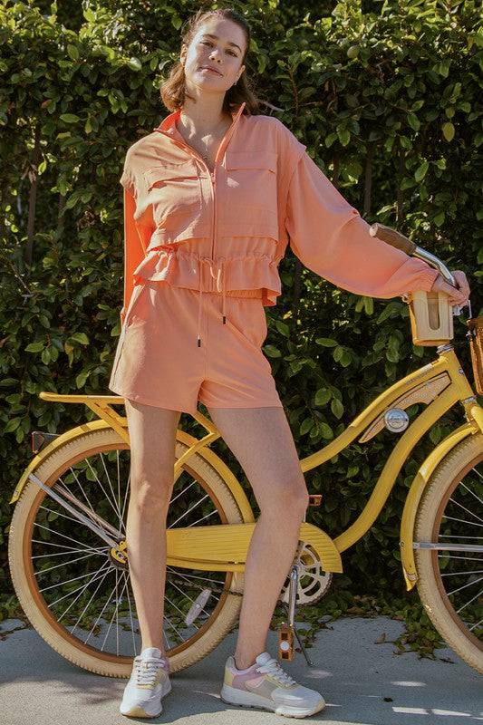 Crinkle Woven Cropped Jacket Rae Mode