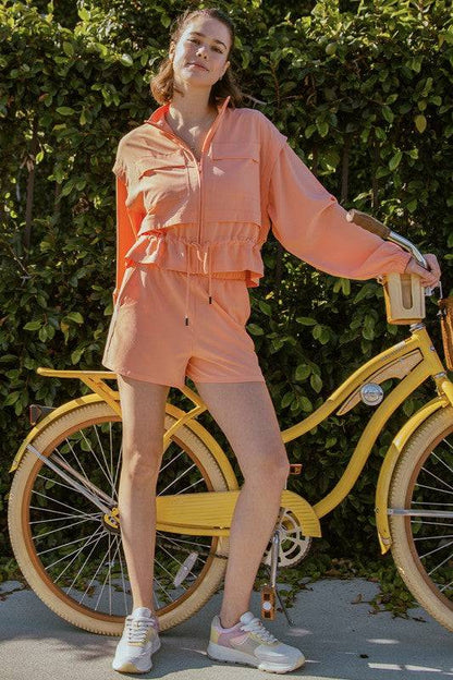 Crinkle Woven Cropped Jacket Rae Mode