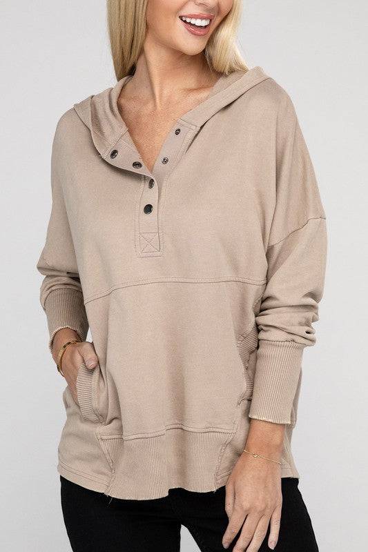 French Terry Acid Wash Kangaroo Pocket Hoodie ZENANA