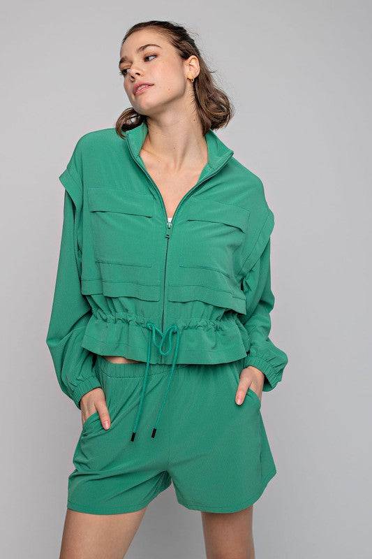 Crinkle Woven Cropped Jacket Rae Mode