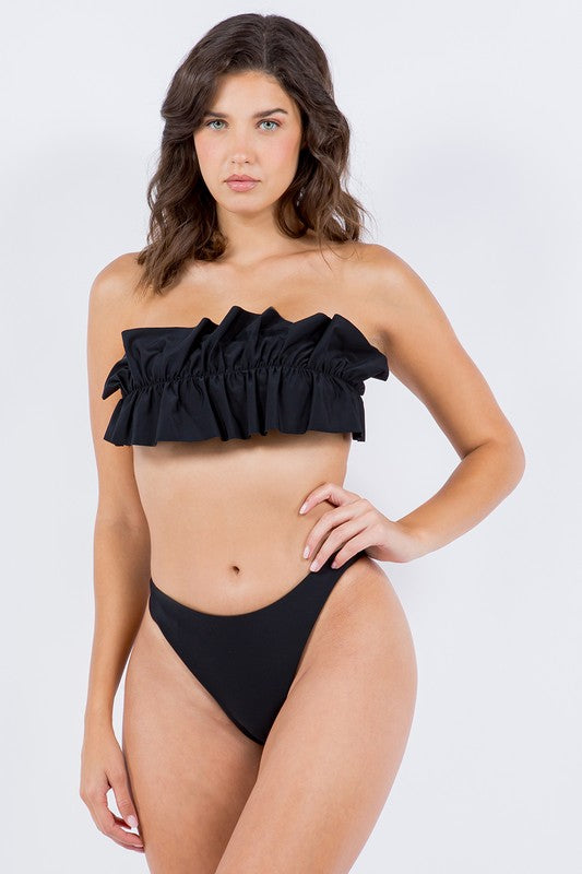 TWO PIECE TUBE TOP WITH RUCHED RUFFLE BIKINI Mermaid Swimwear
