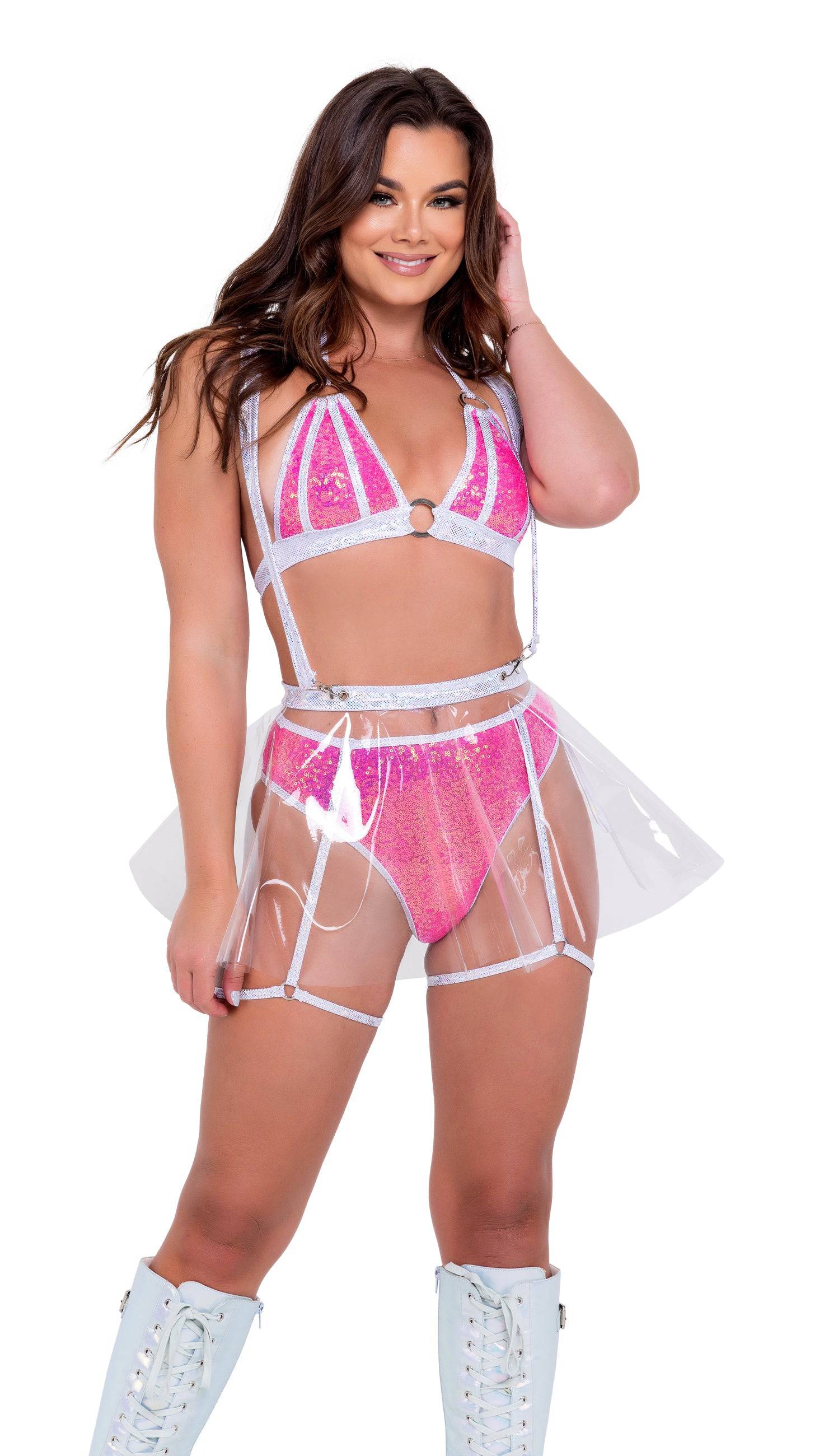 6100 - Clear Vinyl Flare Skirt with Suspenders Roma