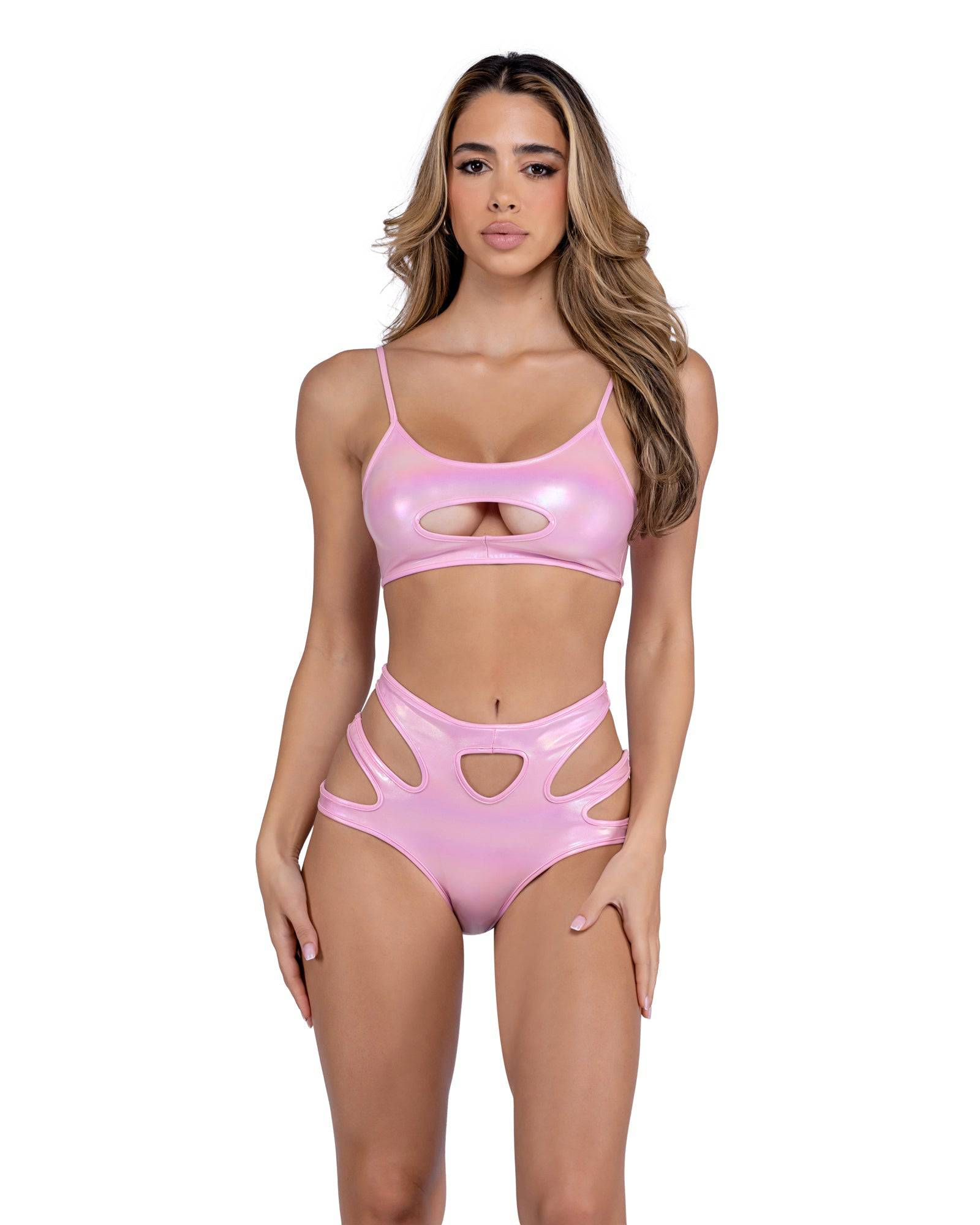 6448 - Metallic Iridescent Keyhole Cropped Top Roma Costume, Inc.