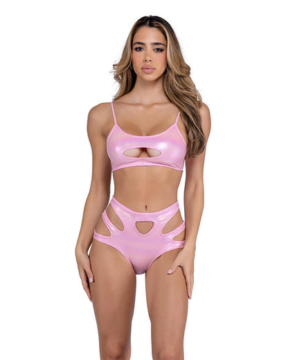 6448 - Metallic Iridescent Keyhole Cropped Top Roma Costume, Inc.