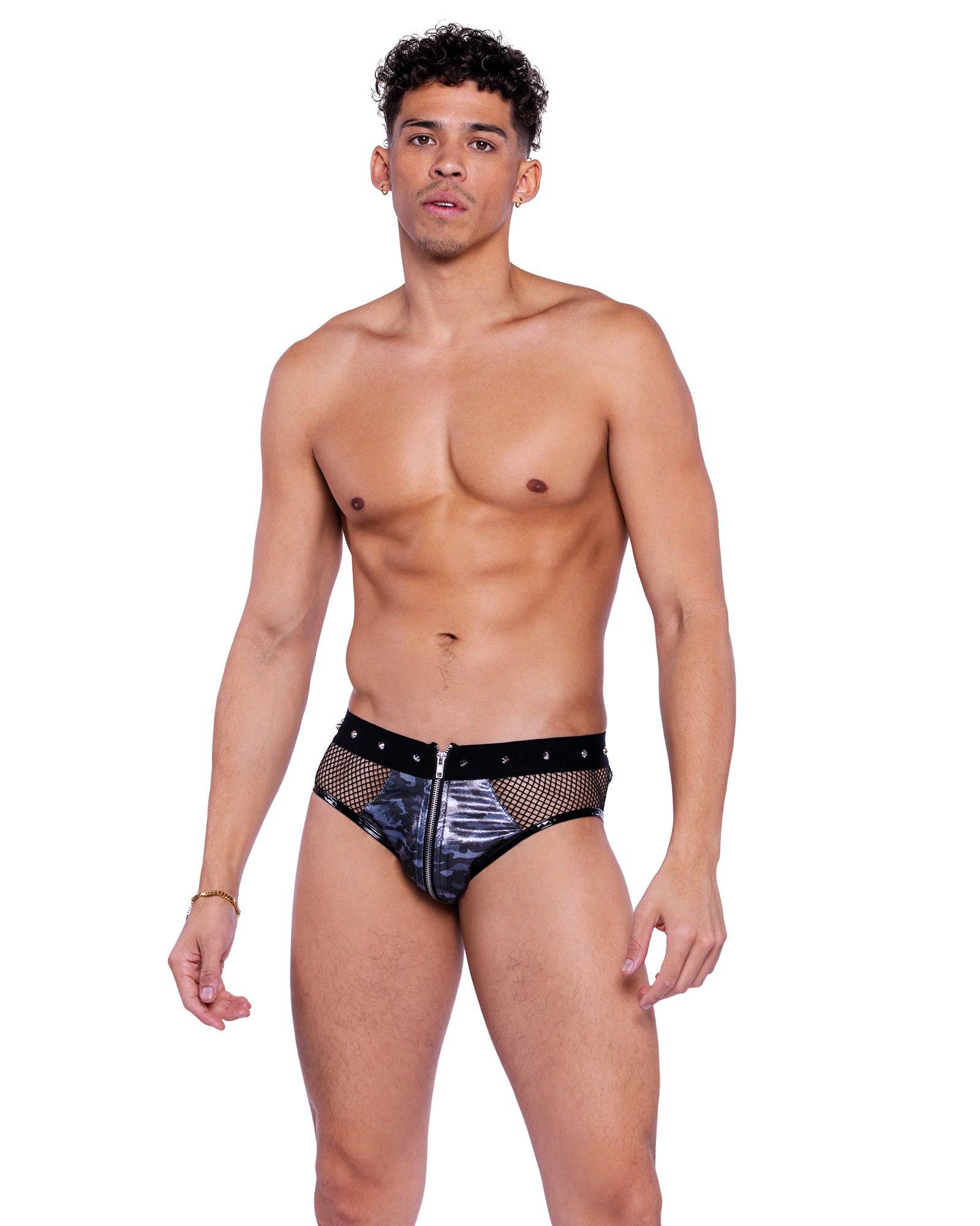 6528 - Shimmer Camouflage & Fishnet Zip-Up Briefs Roma Costume, Inc.