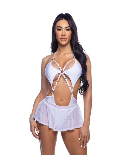 6668 - Bedazzled Mesh Mini Skirt with Rhinestone Detail - Eye Candy Sensation Apparel & Accessories