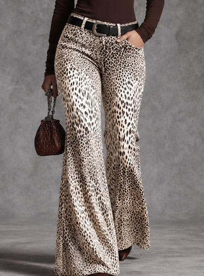 Women's Retro Leopard-Print High-Waisted Flare Pants