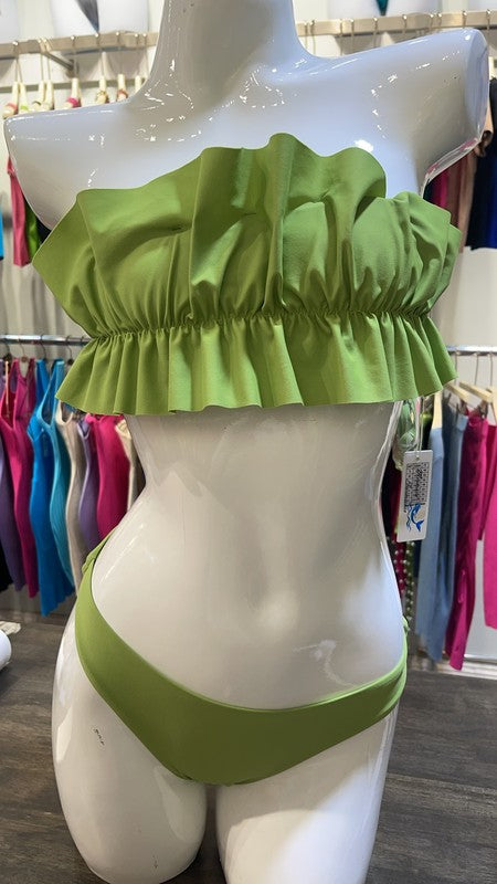 TWO PIECE TUBE TOP WITH RUCHED RUFFLE BIKINI Mermaid Swimwear