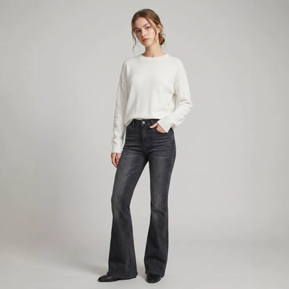 High-Waist Slim-Fit Slightly Flared Women's Jeans – Full-Length Denim Pants