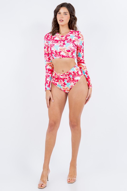 TWO PIECE FLORAL PRINTS LONG SELEEVES Mermaid Swimwear