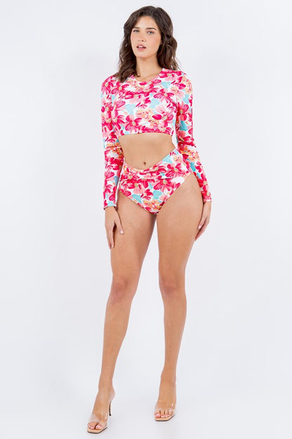 TWO PIECE FLORAL PRINTS LONG SELEEVES Mermaid Swimwear