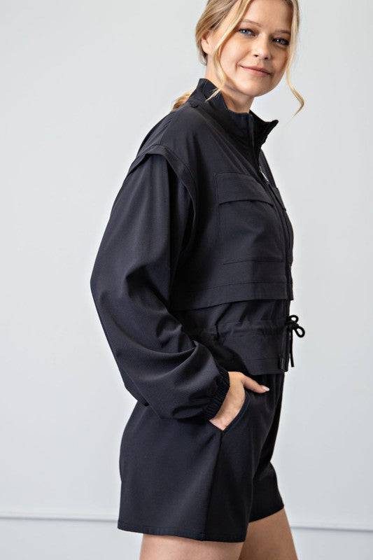 Crinkle Woven Cropped Jacket Rae Mode