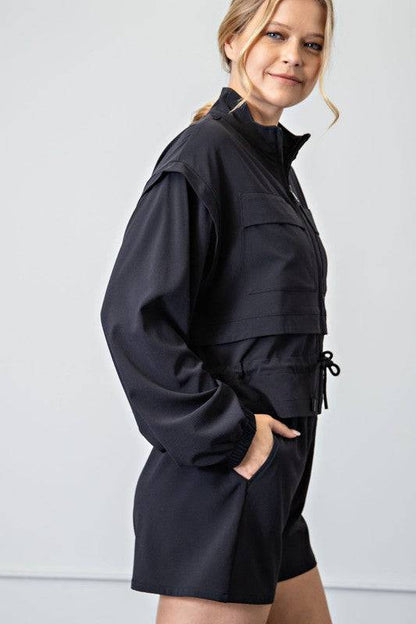 Crinkle Woven Cropped Jacket Rae Mode