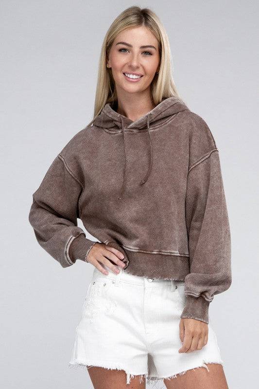 Acid Wash Fleece Hoodie ZENANA