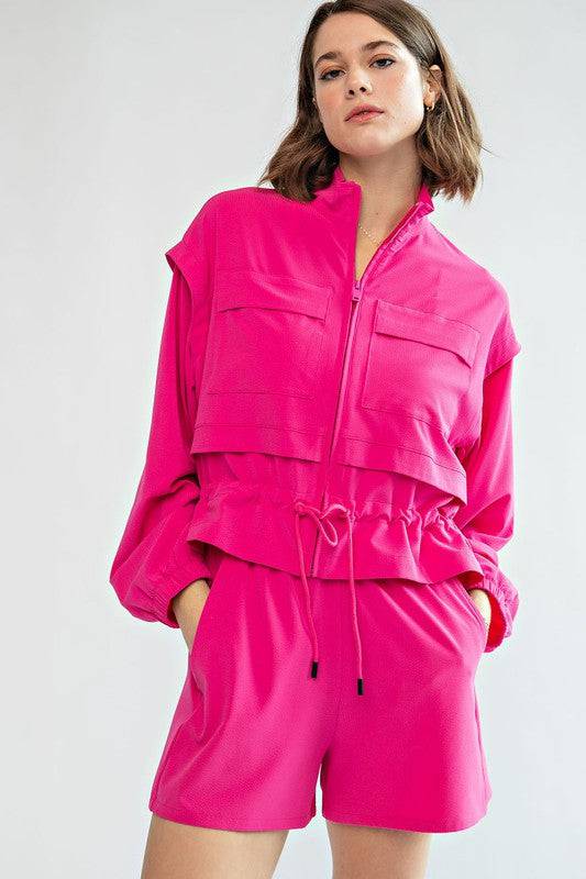 Crinkle Woven Cropped Jacket Rae Mode