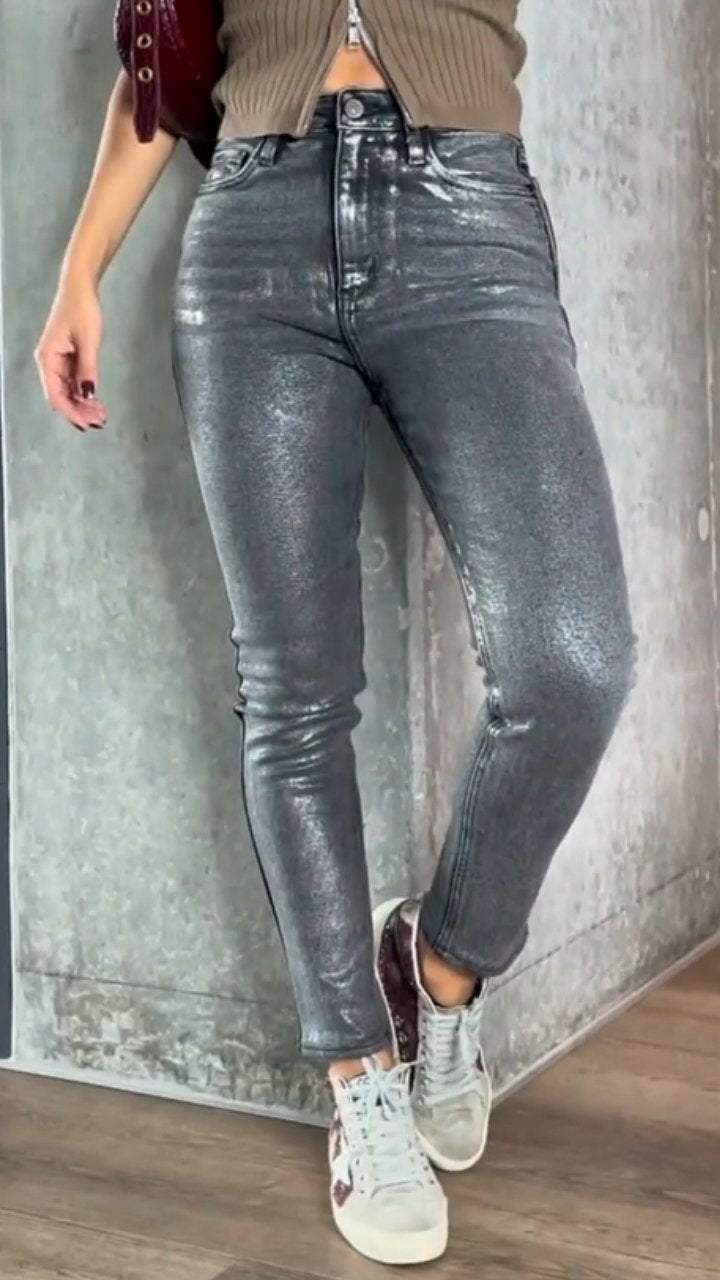 Women's Gold- And Silver-Stamping Stretch Skinny Jeans