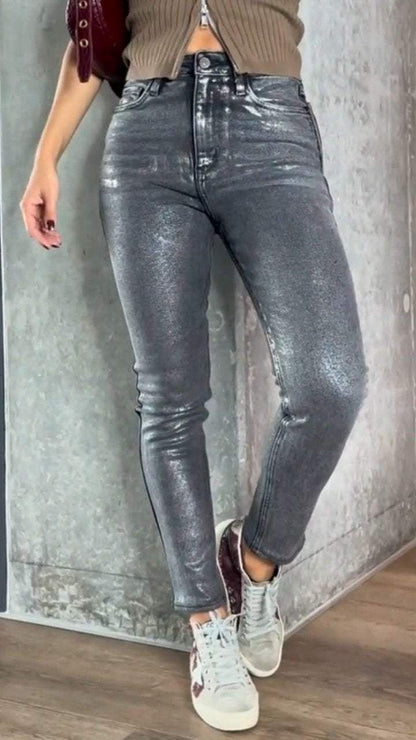 Women's Gold- And Silver-Stamping Stretch Skinny Jeans