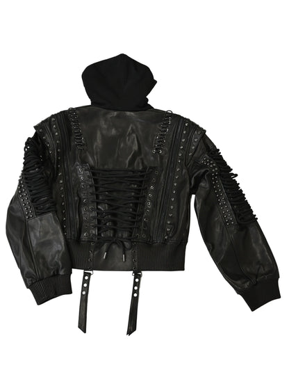 Lace Up Leather Bomber Jacket