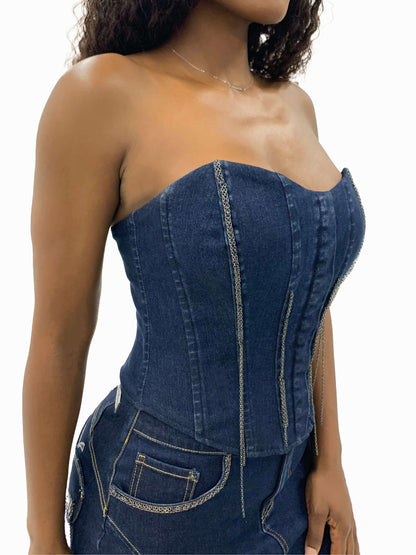 Denim Chain Link Corset
