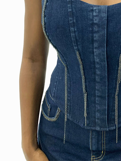 Denim Chain Link Corset