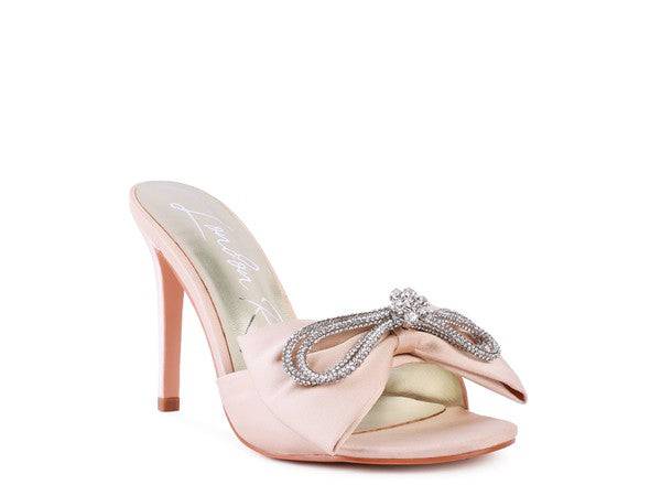 BRAG IN Crystal Bow Satin High Heeled Sandals Eye Candy Sensation