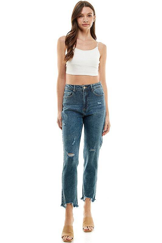 DISTRESSED DETAILED STRAIGHT LEG JEANS Eye Candy Sensation