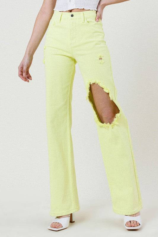 DISTRESSED WIDE CUT STRAIGHT LEG JEANS Eye Candy Sensation