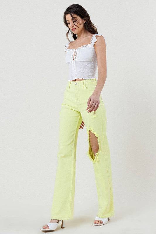 DISTRESSED WIDE CUT STRAIGHT LEG JEANS Eye Candy Sensation