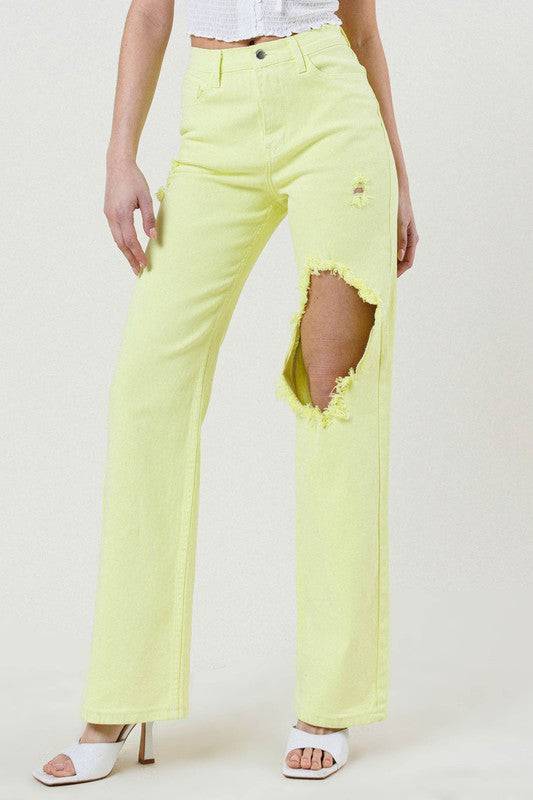 DISTRESSED WIDE CUT STRAIGHT LEG JEANS Eye Candy Sensation