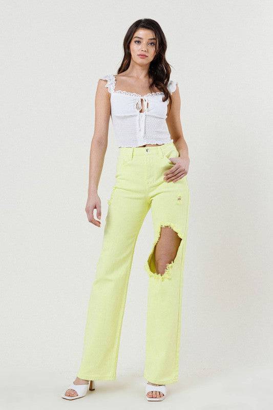 DISTRESSED WIDE CUT STRAIGHT LEG JEANS Eye Candy Sensation