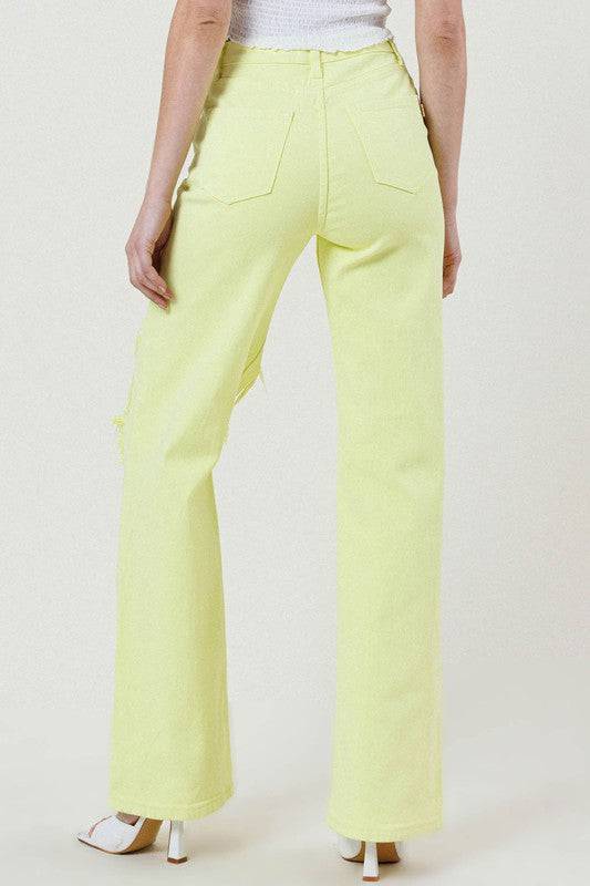 DISTRESSED WIDE CUT STRAIGHT LEG JEANS Eye Candy Sensation