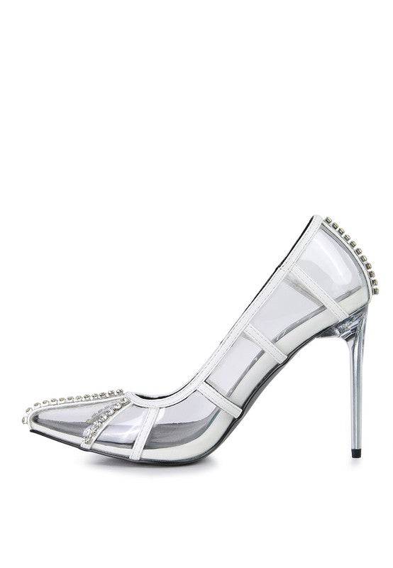 Diamante Clear High Heel Cage Pumps Eye Candy Sensation