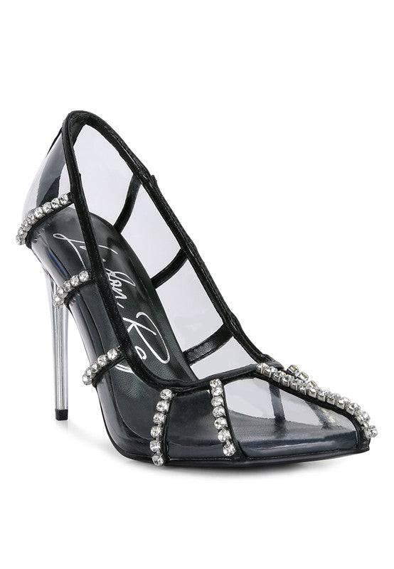 Diamante Clear High Heel Cage Pumps Eye Candy Sensation