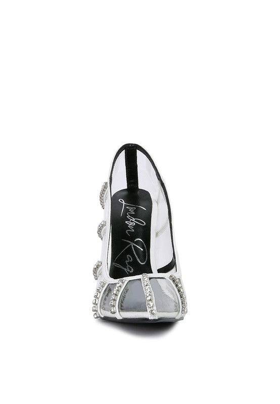 Diamante Clear High Heel Cage Pumps Eye Candy Sensation