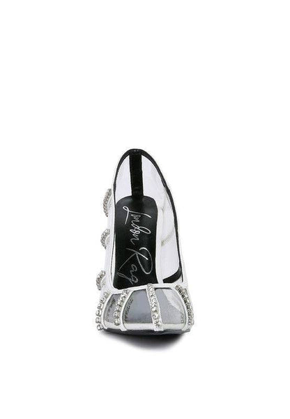 Diamante Clear High Heel Cage Pumps Eye Candy Sensation