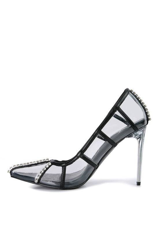 Diamante Clear High Heel Cage Pumps Eye Candy Sensation