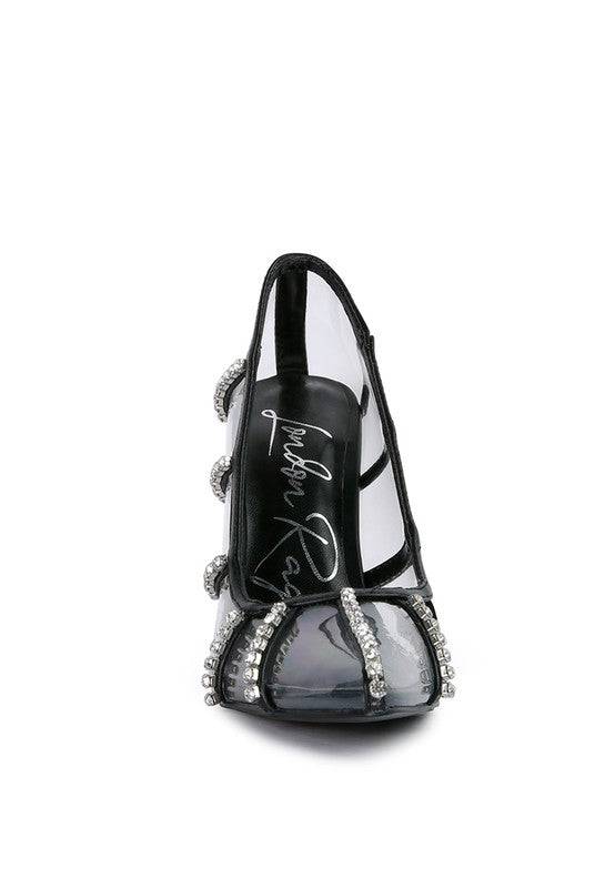 Diamante Clear High Heel Cage Pumps Eye Candy Sensation
