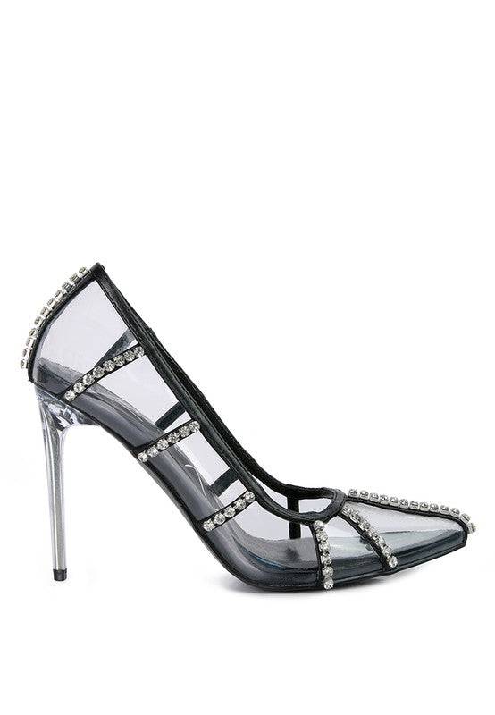 Diamante Clear High Heel Cage Pumps Eye Candy Sensation