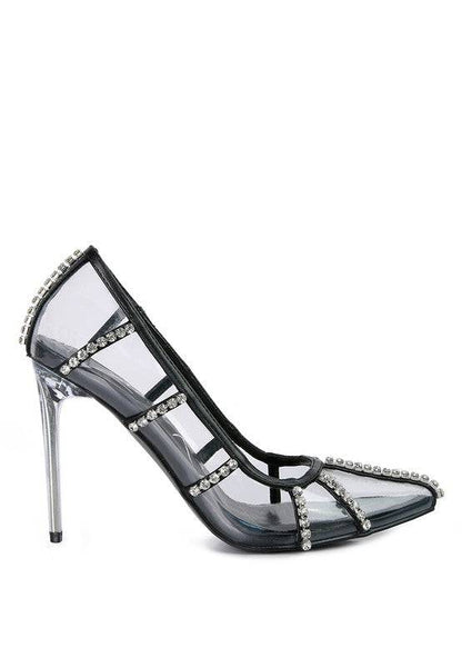 Diamante Clear High Heel Cage Pumps Eye Candy Sensation